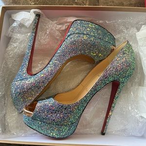 Christian Louboutin Dragonfly Glitter Peep Toe 39.5